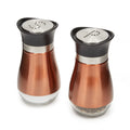 Juvale Stainless Steel Copper Salt and Pepper Shakers Set with Glass Bottom, Screw-Off Caps, Perforated "S" and "P" Designs for Kitchen, 2.5 x 2.5