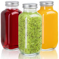 umud Juice Bottles with Lids, 16 Oz, Set of 3 | Clear Glass Jars with Caps, Reusable Empty Drink Containers, For Juicing, Smoothies, Water, Milk,