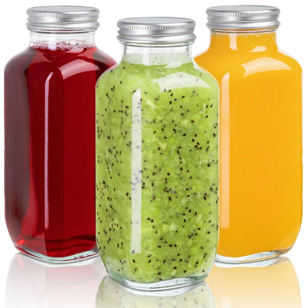umud Juice Bottles with Lids, 16 Oz, Set of 3 | Clear Glass Jars with Caps, Reusable Empty Drink Containers, For Juicing, Smoothies, Water, Milk,