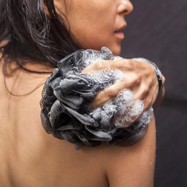 Toem® Loofah Back Scrubber for Shower | Bamboo Charcoal | Long Handle Slate Grey