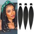 Braiding Hair 16 Inch Pre stretched Braiding Hair Extensions Yaki Hot Water Synthetic Hair(16nch,3Packs Natural black) 1B# 16 Inch(Pack of 3)