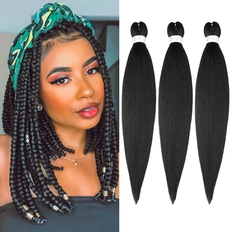Braiding Hair 16 Inch Pre stretched Braiding Hair Extensions Yaki Hot Water Synthetic Hair(16nch,3Packs Natural black) 1B# 16 Inch(Pack of 3)