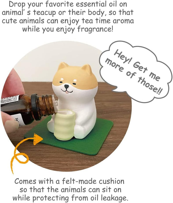Stone Diffuser Tea-Drinking Animals [ Designed in Japan] Non Electric Passive Diffuser for Essential Oil and Aromatherapy (Ceramic/Clay)