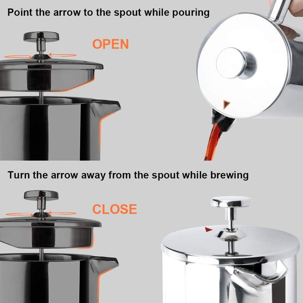 Secura French Press Coffee Maker, 304 Grade Stainless Steel Insulated Coffee Press with 2 Extra Screens, 50oz (1.5 Litre), Silver Silver 50 oz