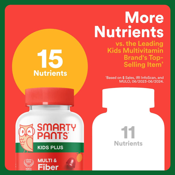 Smartypants Kids Multivitamin & Fiber Gummies: Prebiotic Fiber to Support Kids Digestion with Vitamin D3, C, Vitamin B12, B6, A, Zinc, Biotin,