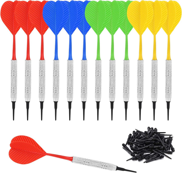 Accmor 12 Pcs Soft Tip Darts, Plastic Tip Darts Set, Attach Extra 100 Black 2BA Replacement Tips, Soft Tip Darts for Electronic/Plastic Dartboard