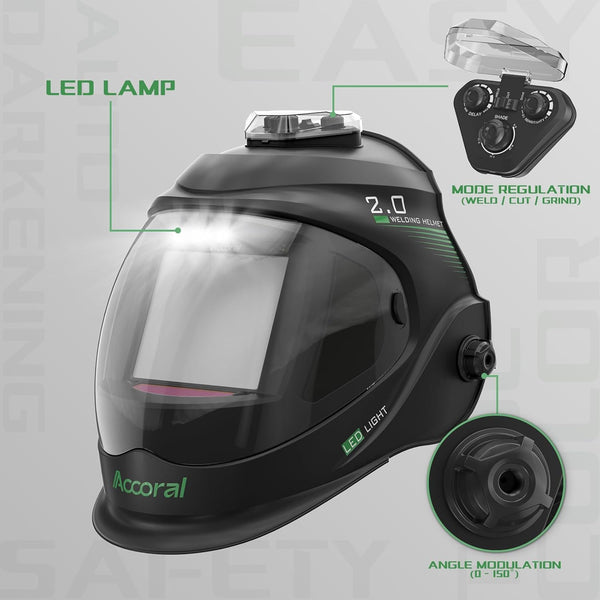 Panoramic View Auto Darkening Welding Helmet with LightÃ¯Â¼Â1/1/1/1 True Color Solar Powered Welding Hood MaskÃ¯Â¼Â4 Arc Sensor Wide Shade for