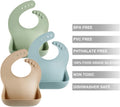 PandaEar Set of 3 Silicone Baby Bibs Waterproof, Soft, Unisex, 10-72 Months Brown/Blue/Green
