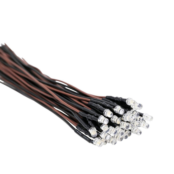 30pcs 12 Volt 3mm Warm White LED Lights Emitting Diodes Pre Wired 7.9 inch DC 12v LED Light Clear Lens Small LED Lamps 3mm Solid Light [04] Warm