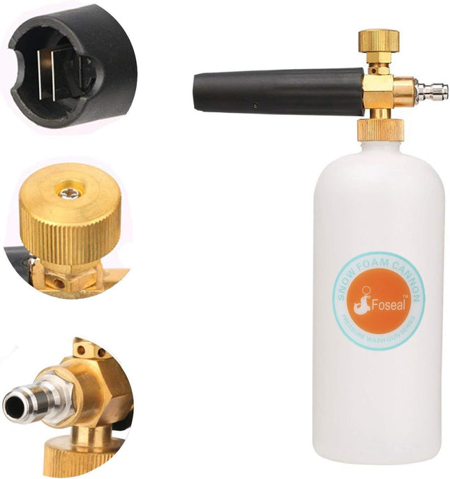 Adjustable Snow Foam Cannon with Heavy Duty Brass Knob, Quick Release Foam Blaster for Pressure Washer Gun, 1L Bottle