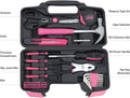 Hantinstom 39-Piece Household Tools Kit Essential Home Repair Set with Plastic Toolbox Ideal for College Students, Home Use & More 39pcs-PINK