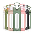 Chunmo 20 Oz Glass Water Bottle with Straw Reusable Water Bottle with Non-Slip Silicone Sleeve Wide Mouth Leak-Proof for Coffee, Tea and
