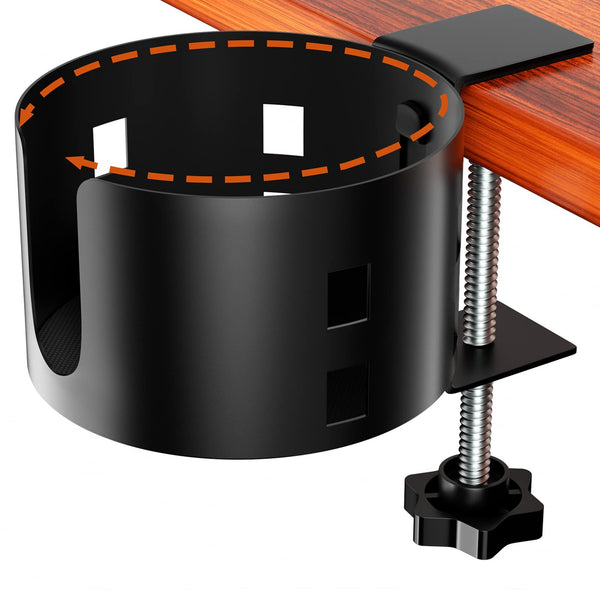 OOKUU Anti-Spill Large Desk Cup Holder Clamp, Metal Table Cup Holder(Black) Black 3.95 inch 1