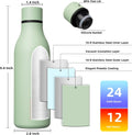 BJPKPK Insulated Water Bottles, 18 oz Stainless Steel Metal Water Bottle with Strap, BPA Free Leak Proof Jugs, Mugs, Flasks, Reusable Thermal
