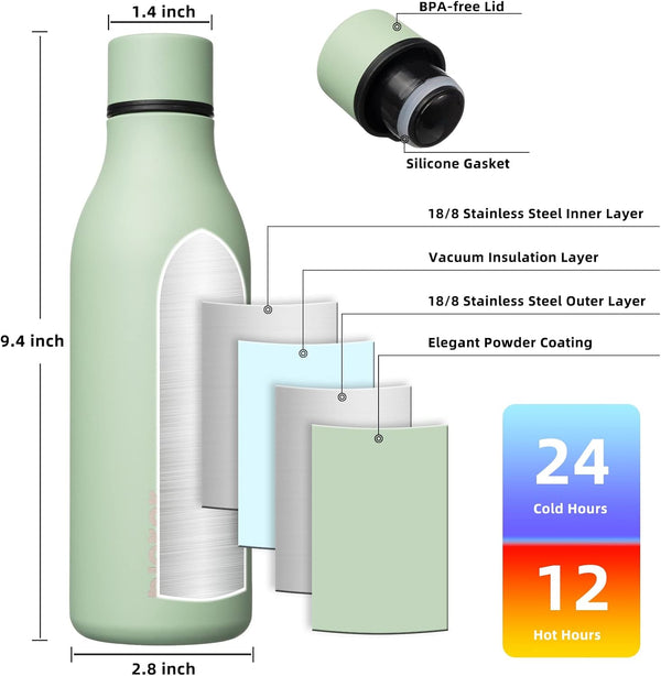 BJPKPK Insulated Water Bottles, 18 oz Stainless Steel Metal Water Bottle with Strap, BPA Free Leak Proof Jugs, Mugs, Flasks, Reusable Thermal
