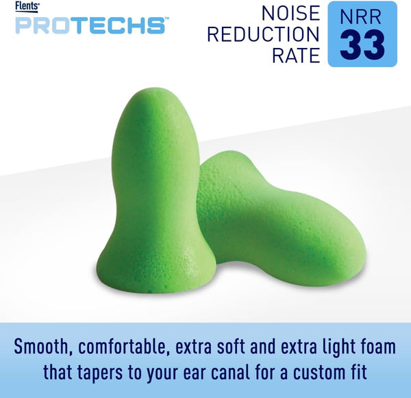 Flents Protechs Quiet Contour Foam Ear Plugs, NRR 33, 10 Pair, Green | Reusable Foam Ear Plugs for Sleeping, Snoring, Loud Noise, Traveling,