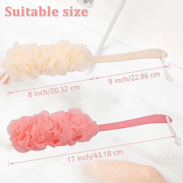 4Pack Back Scrubber for Shower Loofah with Long Handle, Shower Brush for Body, 17Ã¢ÂÂ³ Loofah on a Stick for Men Women Bathing Accessories, Scrubber