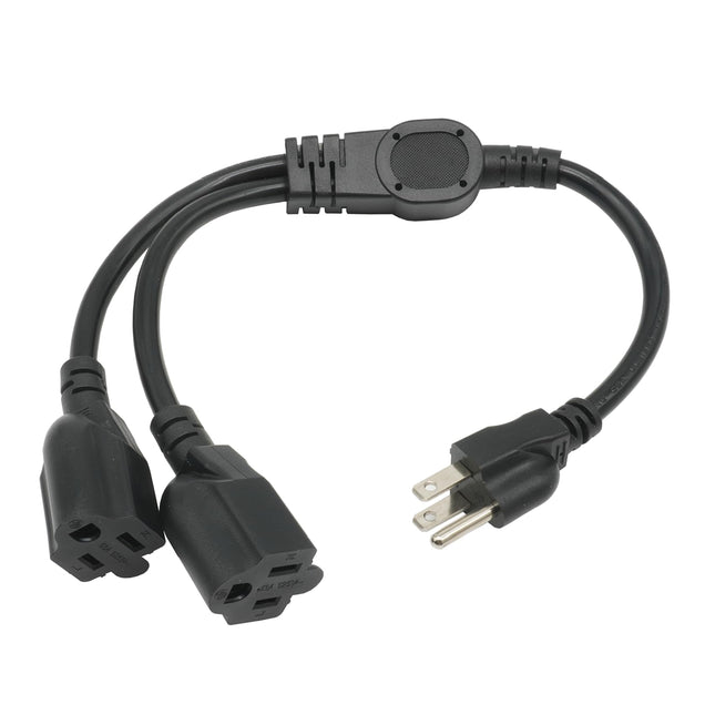 1.5 FT Extension Cord Splitter 1 to 2, 3 Prong Indoor Power Outlet Splitter, 16AWG Cable Wire Extender Space Saver for Halloween Lights, Christmas