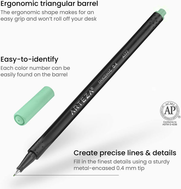 ARTEZA Inkonic Fineliners Pens, Set of 72, 0.4 mm Fine Tip Markers, Water-Based Art Pens for Drawing, Sketching, Journaling, Calligraphy 1 Count