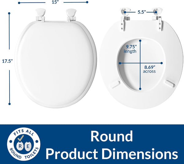 Mayfair Padded Toilet Seat, Cushioned Soft Vinyl over Wood Core Seat, Secure Hinges, Easy Clean, Made in USA, Round, White Round White Toilet Seat