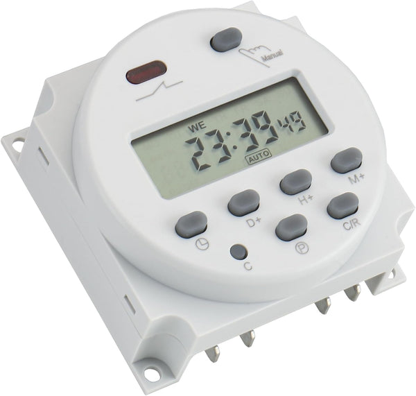 Baomain Time Switch Relay,Digital LCD Programmable Timer,110V AC Input,200-250V 16A Output,28 Programs Daily/Weekly Schedule,CN101A for Lighting