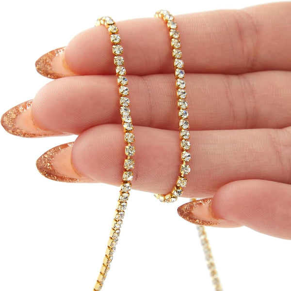 Juvale Gold Rhinestone Trim Chain - 11 yd x 2 mm Gold - DIY Crafts & Sewing - Appliques & Embellishments - Sew-On Rhinestones for Clothes 11 Yards