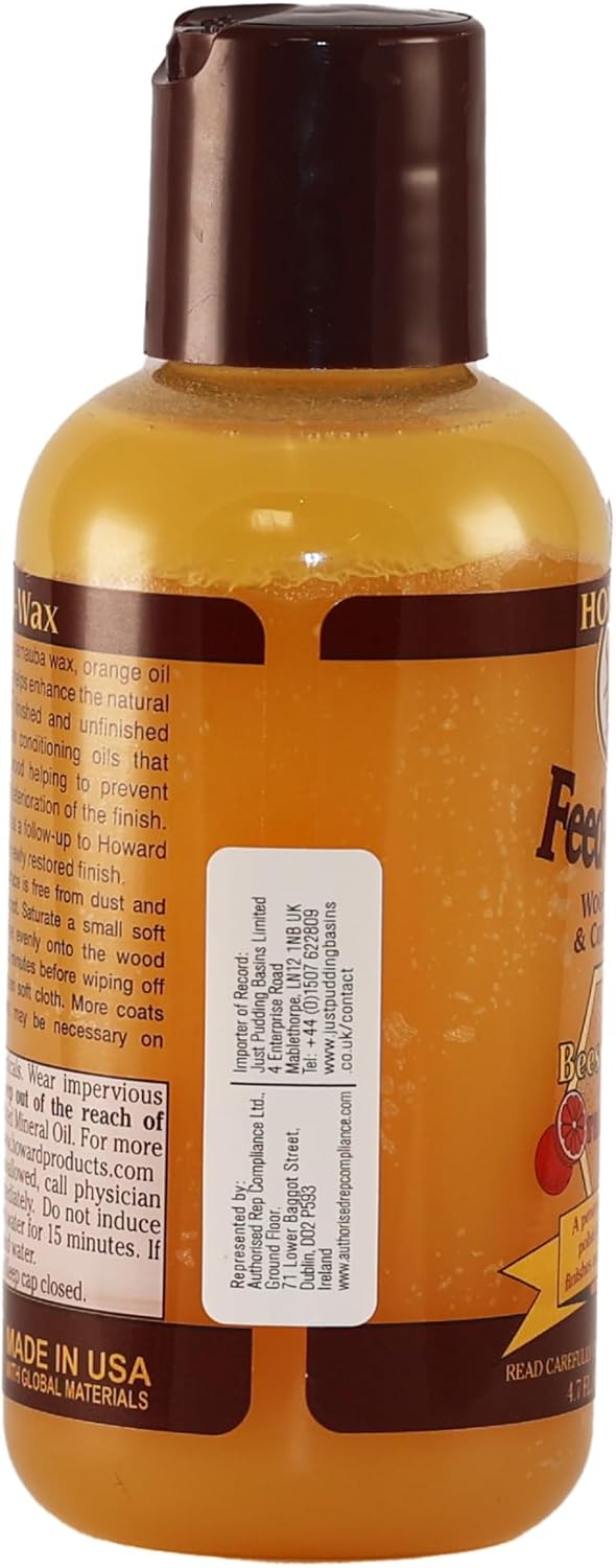 Howard Products Beeswax Wood Polish & Conditioner, Feed-N-Wax for Wood Furniture Polish, 4.7 Oz, Orange