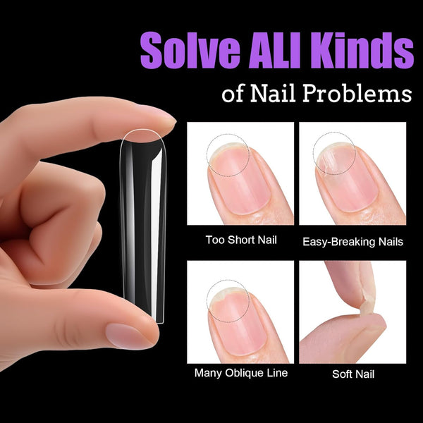 Nail Tips Square 3XL Extra Long Tips, 240Pcs Soft Gel Nail Tips Fake Nails, 12 Sizes Acrylic Clear False Full Cover Press on Extension No Trace