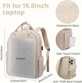 LOVEVOOK Laptop Backpack Women Teacher Backpack,15.6 Inch Laptop Bag with USB Port,Waterproof Daypack for Work Travel Antiquewhite