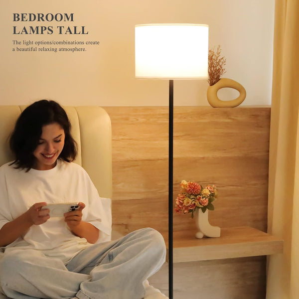 Modern Floor Lamp Simple Design with White Shade, Foot Pedal Switch, 60" Small Tall Lamps for Living Room Bedroom Office Dining Room Kitchen,