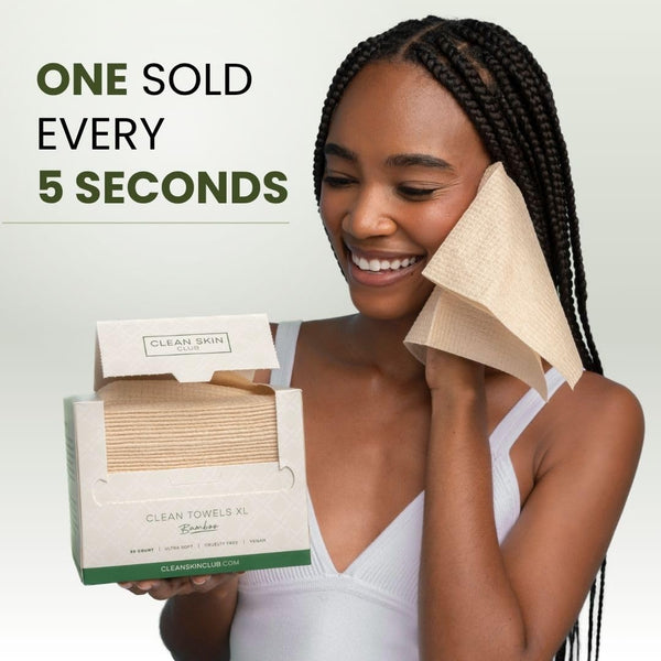 Clean Skin Club Bamboo Viscose Clean Towels® XL 100% USDA Biobased Face Towel, Disposable Face Towelette, Makeup Remover Dry Wipes, Ultra Soft, 50