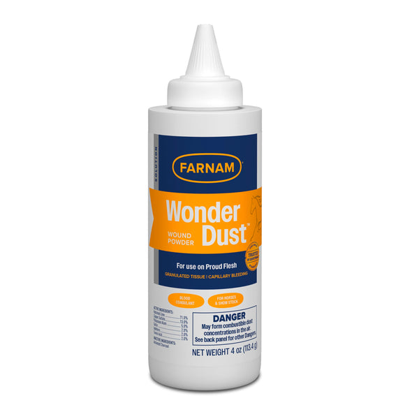 Farnam Wonder Dust Wound Powder, Blood Coagulant for Horses and Show Stock, For Use on Proud Flesh, Granulated Tissue, Stop Bleeding, 4 Ounces