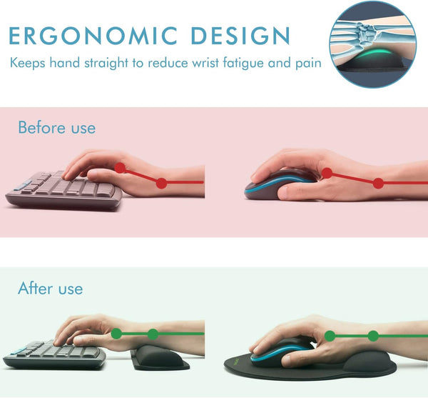 Comfy Mee Premium Memory Foam Keyboard and Mouse Wrist Rest Pads Set- for Comfortable Typing &Wrist Pain Relief (Pack of 2) Black 2P-Keyboard and