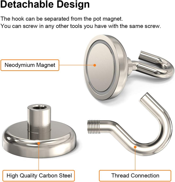 Magnetic Hooks Heavy Duty, 110 Lbs Strong Magnet Hooks for Hanging, Magnet with Hook for Cruise, Refrigerator, Pack of 6