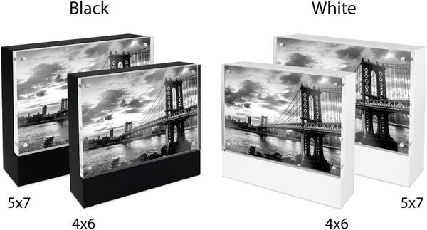 Isaac Jacobs Wood Block Acrylic Picture and Magnetic Photo Frame, Made for Tabletop Display - 5” x 7” Black Black 5x7