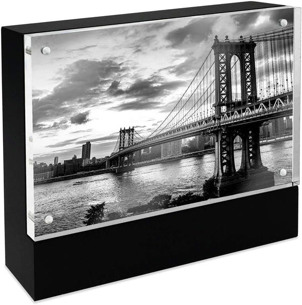Isaac Jacobs Wood Block Acrylic Picture and Magnetic Photo Frame, Made for Tabletop Display - 5” x 7” Black Black 5x7