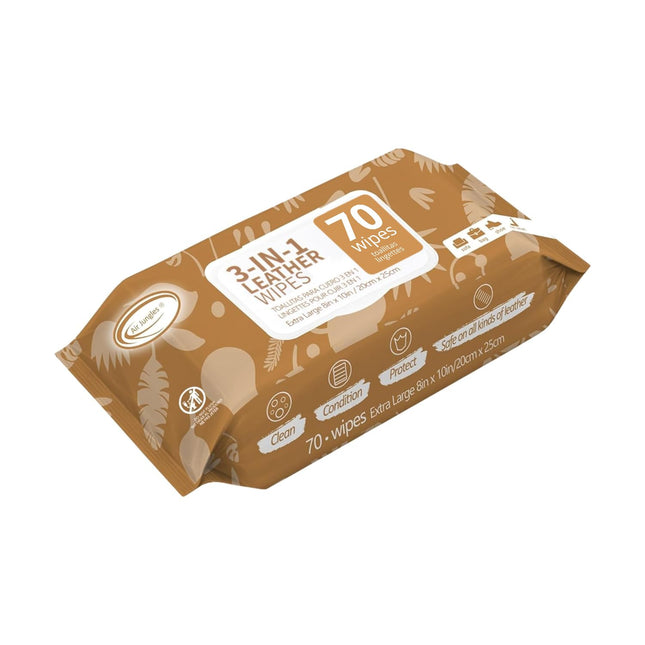 Air Jungles 3In1 Leather Cleaner Wipes 70 Count, Extra Large 8" X 10" Size, Clean Condition Protect Wipes for Vinyl and 