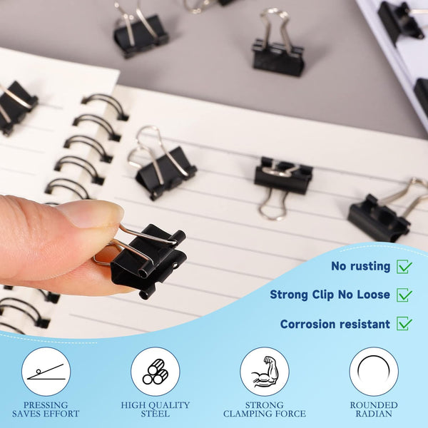 240 Pack Mini Binder Clips, Black Binder Clips, Small Paper Clips 15mm 5/8 Inch. Micro Size Office Clips for Home School Office and Business (15mm