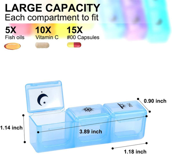 Weekly Pill Organizer,3-Times-A-Day 7 Day Pill Box Large Compartments Moisture-Proof Pill Case Medication Reminder Portable Travel Container for