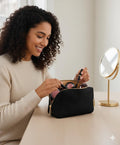 BAGSMART Small Makeup Bag, Compact Cosmetic Pouch for Women for Purse, Travel Toiletry Organizer with Wide Open Design, Black 01-Black