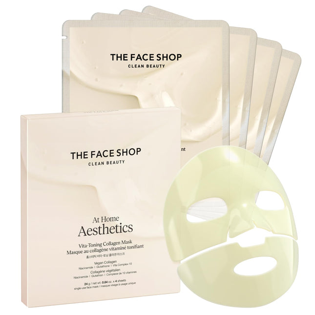 THE FACE SHOP Vita-Toning Vegan Collagen Face Mask, Korean Glass Skin Essential,