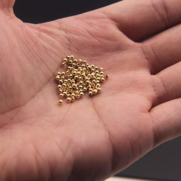 100Pcs 14k Gold Filled Round Beads, 2mm Spacer Beads for Jewelry Making, Golden, 8mm Diameter, 1.6mm Hole, Craft Bead