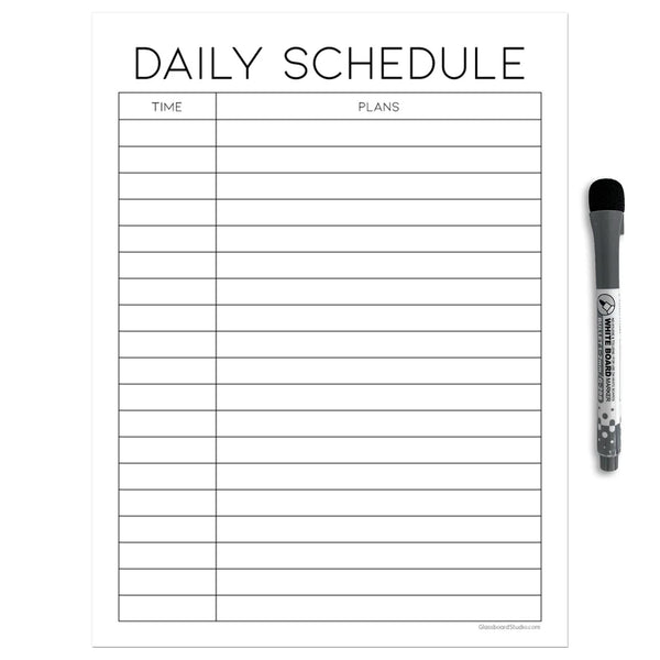 Dry Erase Daily Schedule Planner Sticker Decal by Glassboard Studio | Removable & Reusable | Magnetic Fine-Tip Marker Included (9 x 12 inches,