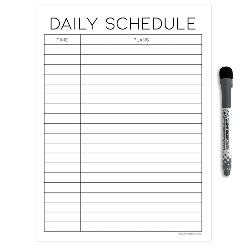 Dry Erase Daily Schedule Planner Sticker Decal by Glassboard Studio | Removable & Reusable | Magnetic Fine-Tip Marker Included (9 x 12 inches,