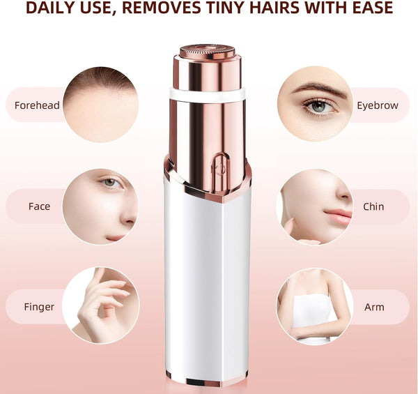 Facial Hair Remover for Women, Rechargeable, 2 Replacement Heads | LED face shaver for upper lip, chin, cheeks, and peach fuzz; compact USB