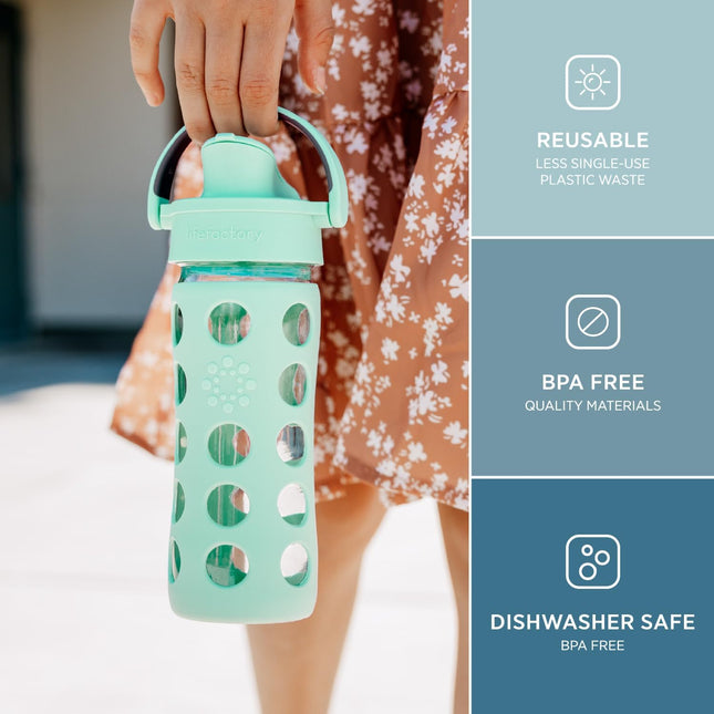Lifefactory 12-Ounce Glass Water Bottle with Active Flip Cap and Protective Sili