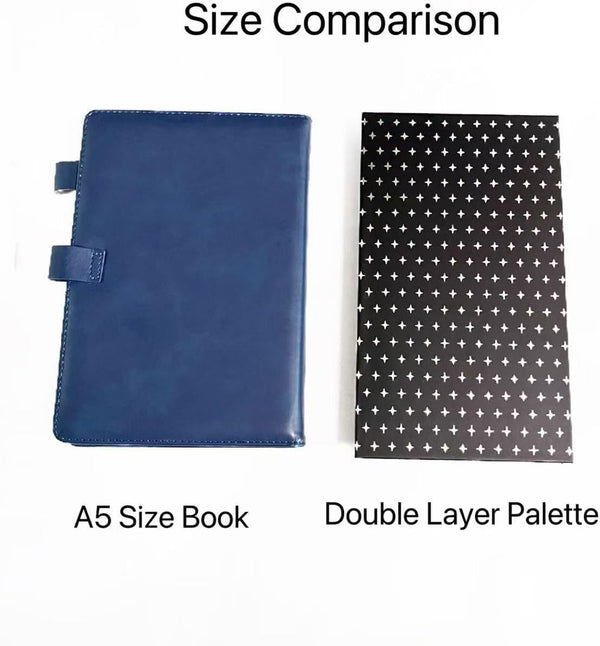 Double Layer Book Shape Empty Magnetic Eyeshadow Makeup Palette with Mirror and 20Pcs Adhesive Stickers, Sliver Stars Cover, Fits Standard and
