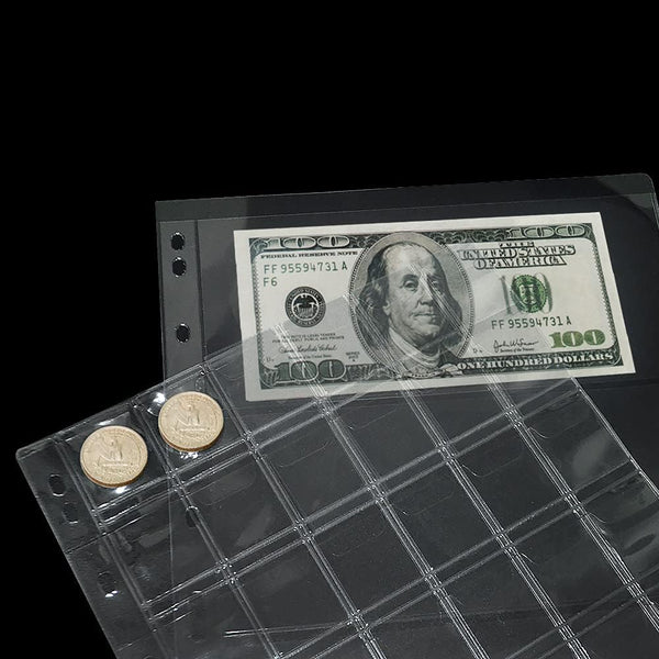 15 Sheets Plastic Coin 9-Hole 5 Sizes Pocket Pages Standard Coin Currency Money Pocket Inserts Collecting Sleeves for Coin Stickers Currency