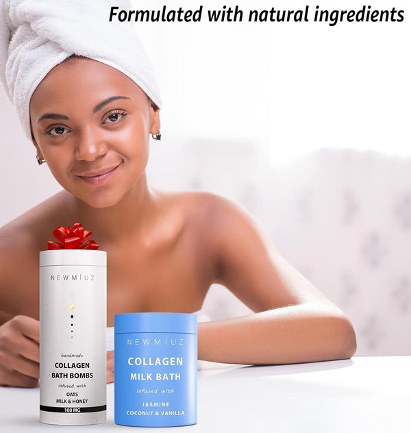 Creamy Collagen Bubble Bath Bombs with Oatmeal Milk Honey Essential Oils Luxurious Bath Gift Dry Skin Nourishment Indulge in A Blissful Bathing