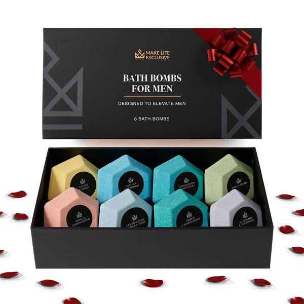 MAKE LIFE EXCLUSIVE Bath Bombs for Men, 8 Diamond Shape Masculine Gift Set